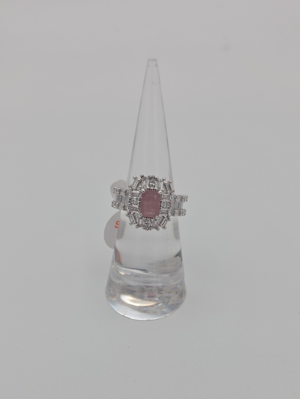 Rhodium Plating Rose Quartz/Fused Geniune Quartz Ring
